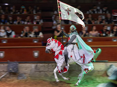 Knight riding a horse during the Medieval Adventure at Castillo San Miguel Tenerife