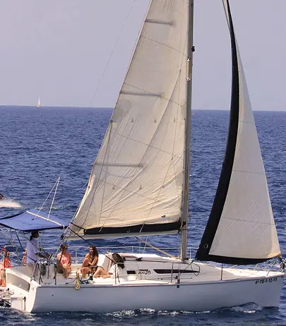 The Galatea sailing yacht on a private whale and dolphin charter along the coast of Tenerife.