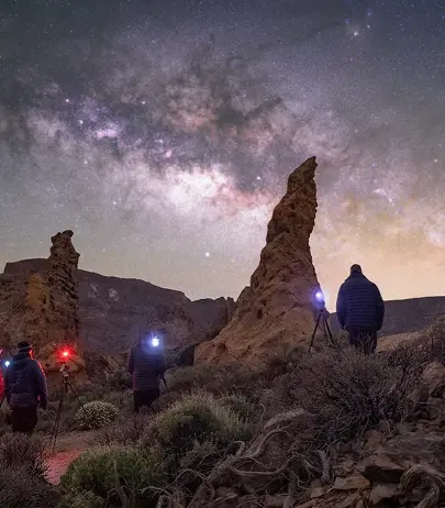 Sunset above the clouds and stargazing at Mount Teide in Tenerife.